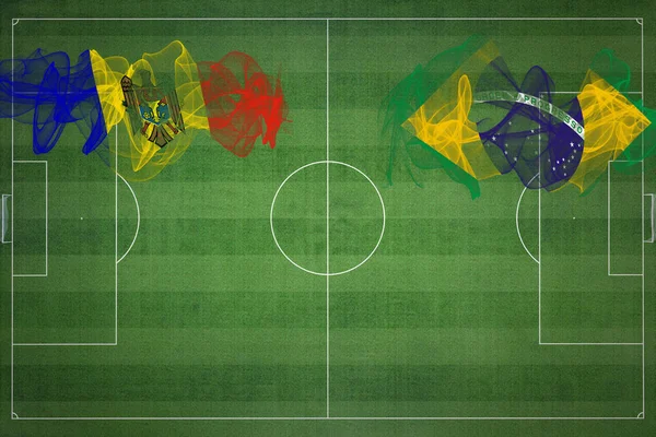 Матч Молдова Бразилия Национальные Цвета Национальные Флаги Футбольное Поле Футбольный — стоковое фото