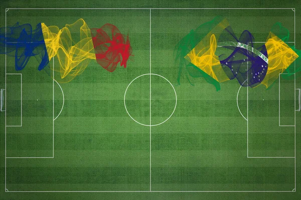 Матч Румыния Бразилия Национальные Цвета Национальные Флаги Футбольное Поле Футбольный — стоковое фото