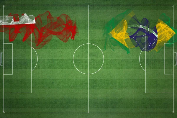 トンガ対ブラジルサッカーマッチ ナショナルカラー サッカー場 サッカーゲーム 競争の概念 コピースペース — ストック写真