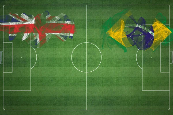 Zjednoczone Królestwo Brazil Soccer Match Kolory Narodowe Flagi Narodowe Boisko — Zdjęcie stockowe