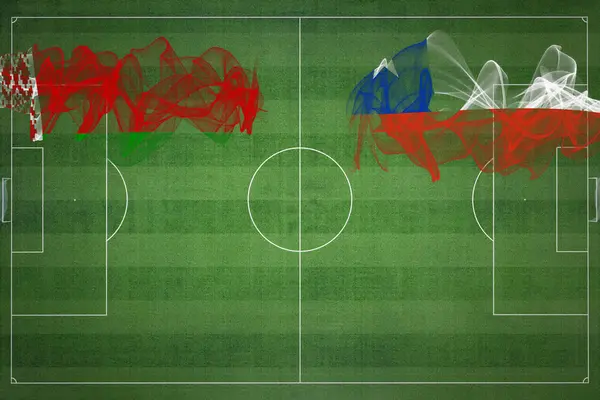 Матч Белоруссия Чили Национальные Цвета Национальные Флаги Футбольное Поле Футбольный — стоковое фото