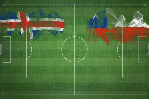 Исландия Чили Футбольный Матч Национальные Цвета Национальные Флаги Футбольное Поле — стоковое фото