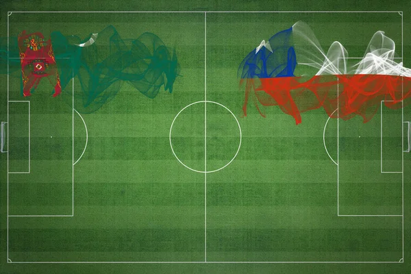 トルクメニスタンVsチリサッカーマッチ ナショナルカラー サッカー場 サッカーゲーム 競技コンセプト コピースペース — ストック写真