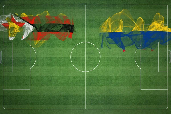 Zimbabwe Colombia Soccer Match Národní Barvy Národní Vlajky Fotbalové Hřiště — Stock fotografie