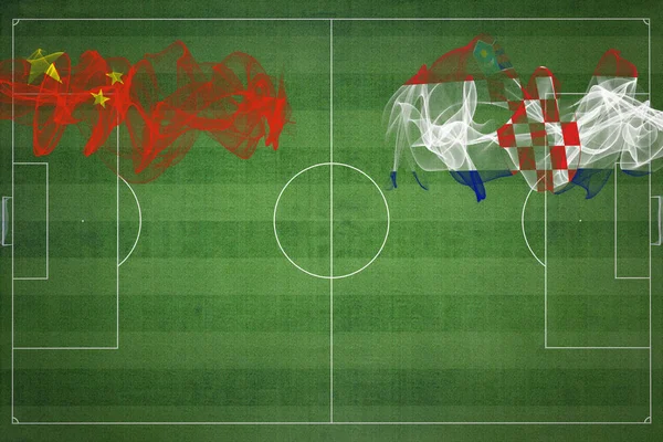Čína Chorvatsko Soccer Match Národní Barvy Národní Vlajky Fotbalové Hřiště — Stock fotografie