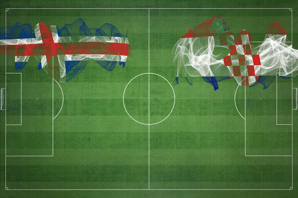 Islandia Chorwacja Mecz Piłki Nożnej Kolory Narodowe Flagi Narodowe Boisko — Zdjęcie stockowe