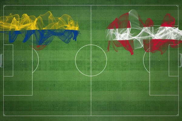 Colombia Dinamarca Partido Fútbol Colores Nacionales Banderas Nacionales Campo Fútbol — Foto de Stock