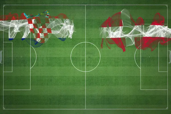 Croácia Dinamarca Soccer Match Cores Nacionais Bandeiras Nacionais Campo Futebol — Fotografia de Stock
