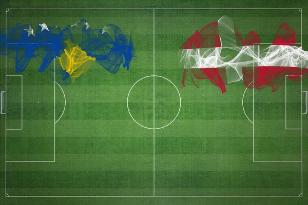 Kosovo Dánsko Soccer Match Národní Barvy Národní Vlajky Fotbalové Hřiště — Stock fotografie