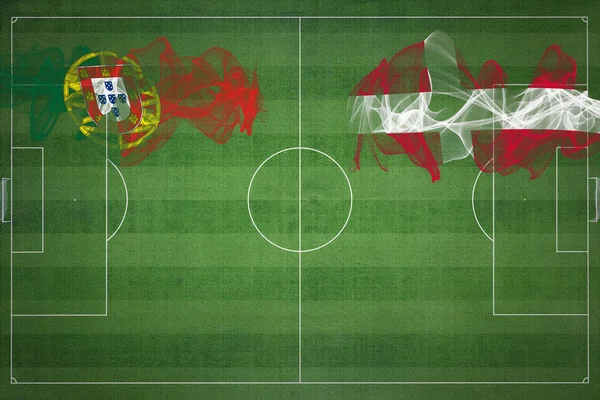 Portugalsko Dánsko Soccer Match Národní Barvy Národní Vlajky Fotbalové Hřiště — Stock fotografie