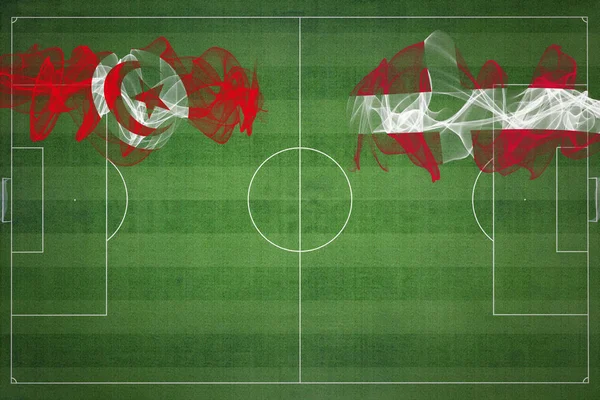 Тунис Дания Футбольный Матч Национальные Цвета Национальные Флаги Футбольное Поле — стоковое фото