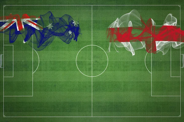 Austrália Inglaterra Soccer Match Cores Nacionais Bandeiras Nacionais Campo Futebol — Fotografia de Stock