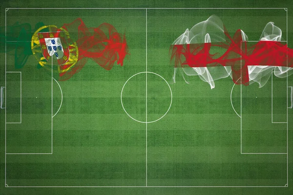 Portugalsko Anglie Soccer Match Národní Barvy Národní Vlajky Fotbalové Hřiště — Stock fotografie