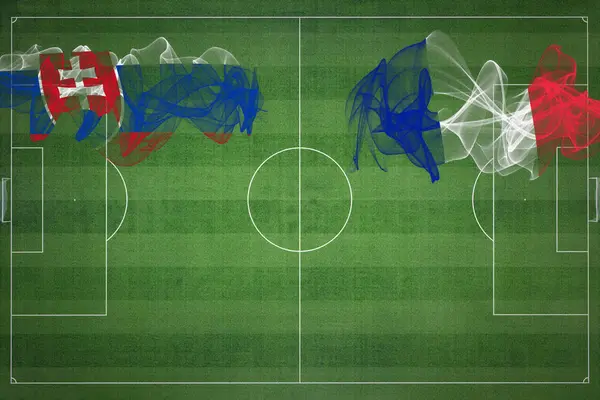 スロバキアVsフランスサッカーマッチ ナショナルカラー サッカー場 サッカーゲーム 競争の概念 コピースペース — ストック写真