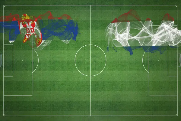 Sırbistan Hollanda Futbol Maçı Ulusal Renkler Ulusal Bayraklar Futbol Sahası — Stok fotoğraf