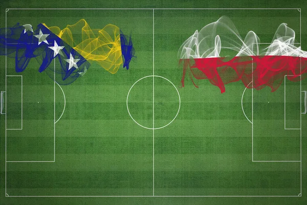 Босния Герцеговина Польша Футбольный Матч Национальные Цвета Национальные Флаги Футбольное — стоковое фото