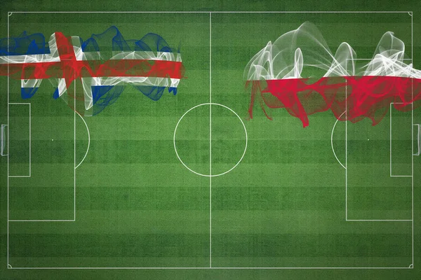 Islandia Polska Mecz Piłki Nożnej Kolory Narodowe Flagi Narodowe Boisko — Zdjęcie stockowe