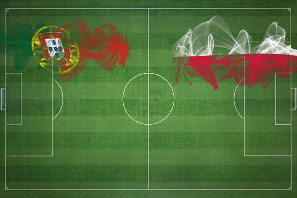 ポルトガルVsポーランドサッカーマッチ ナショナルカラー サッカー場 サッカーゲーム 競技コンセプト コピースペース — ストック写真