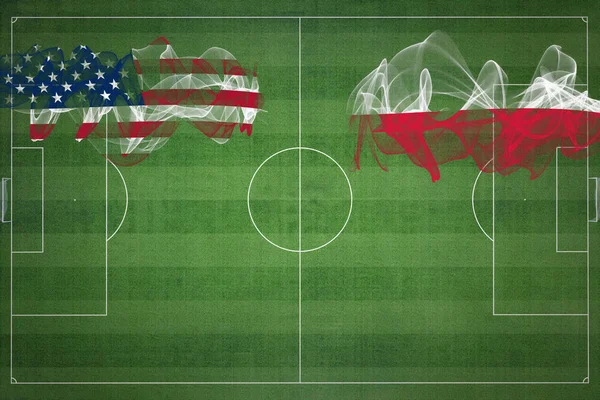 United States vs Poland Soccer Match, national colors, national flags, soccer field, football game, Competition concept, Copy space