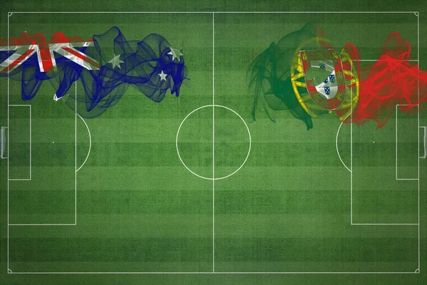Austrálie Portugalsko Soccer Match Národní Barvy Národní Vlajky Fotbalové Hřiště — Stock fotografie