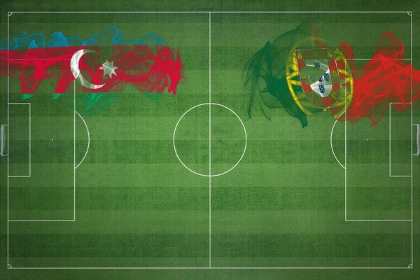 Ázerbájdžán Portugalsko Soccer Match Národní Barvy Národní Vlajky Fotbalové Hřiště — Stock fotografie