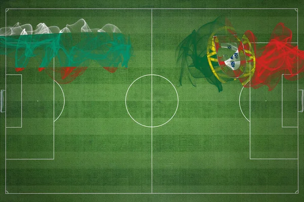 Bulharsko Portugalsko Soccer Match Národní Barvy Národní Vlajky Fotbalové Hřiště — Stock fotografie
