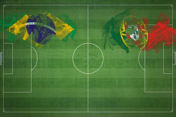 Brasile Portogallo Partita Calcio Colori Nazionali Bandiere Nazionali Campo Calcio — Foto Stock