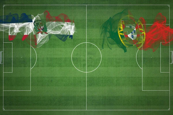Dominikánská Republika Portugalsko Soccer Match Národní Barvy Národní Vlajky Fotbalové — Stock fotografie