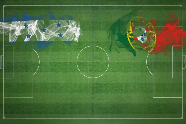Honduras Portugal Soccer Match Národní Barvy Národní Vlajky Fotbalové Hřiště — Stock fotografie
