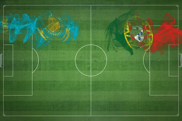 Казахстан Португалия Футбольный Матч Национальные Цвета Национальные Флаги Футбольное Поле — стоковое фото