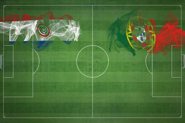 パラグアイVsポルトガルサッカーマッチ 国内色 サッカー場 サッカーゲーム 競技コンセプト コピースペース — ストック写真