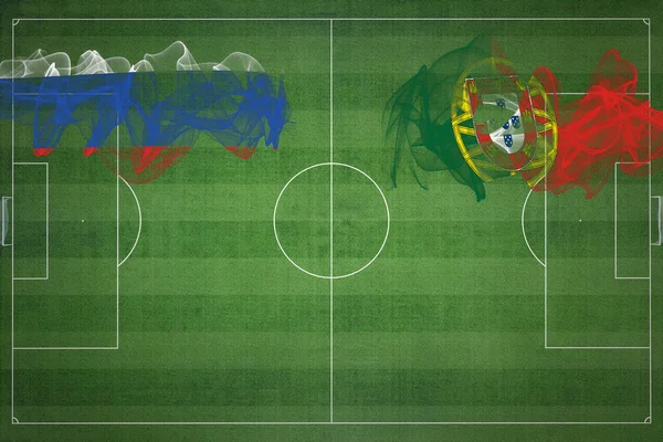 Rusko Portugalsko Soccer Match Národní Barvy Národní Vlajky Fotbalové Hřiště — Stock fotografie