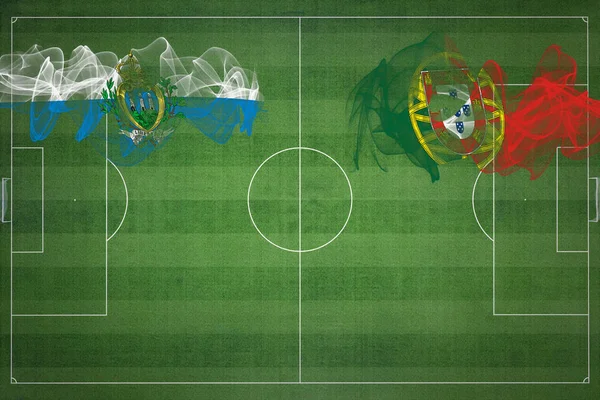San Marino Portugalsko Soccer Match Národní Barvy Národní Vlajky Fotbalové — Stock fotografie