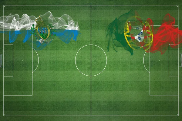 Матч Сан Марино Португалия Национальные Цвета Национальные Флаги Футбольное Поле — стоковое фото