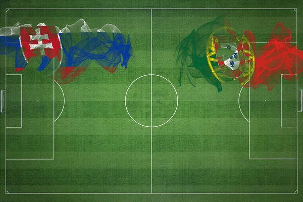 Slovensko Portugalsko Soccer Match Národní Barvy Národní Vlajky Fotbalové Hřiště — Stock fotografie
