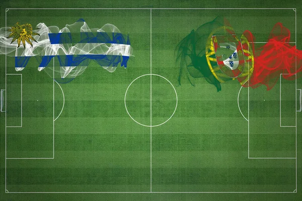 Uruguay Portugalsko Soccer Match Národní Barvy Národní Vlajky Fotbalové Hřiště — Stock fotografie