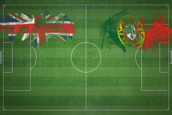Reino Unido Portugal Soccer Match Cores Nacionais Bandeiras Nacionais Campo — Fotografia de Stock