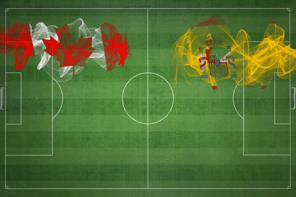 Kanada Spanien Fotboll Match Nationella Färger Nationella Flaggor Fotbollsplan Fotbollsmatch — Stockfoto
