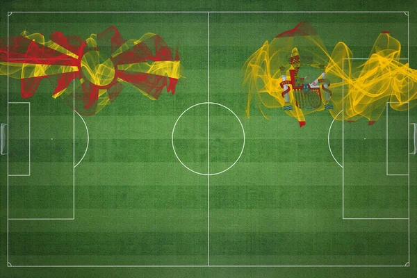 Noord Macedonië Spanje Voetbal Match Nationale Kleuren Nationale Vlaggen Voetbalveld — Stockfoto