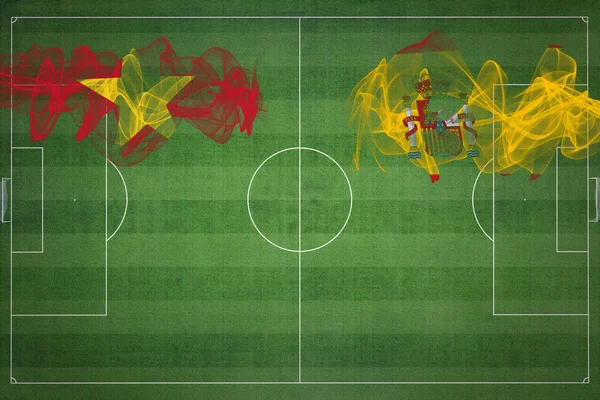 Vietnam Spanien Fußballspiel Nationalfarben Nationalflaggen Fußballplatz Fußballspiel Wettbewerbskonzept Kopierraum — Stockfoto