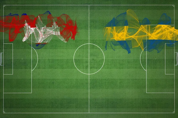 カンボジアVsスウェーデンサッカーマッチ ナショナルカラー サッカー場 サッカーゲーム 競技コンセプト コピースペース — ストック写真