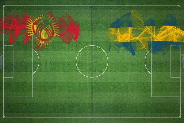 Kyrgyzstán Švédsko Soccer Match Národní Barvy Národní Vlajky Fotbalové Hřiště — Stock fotografie