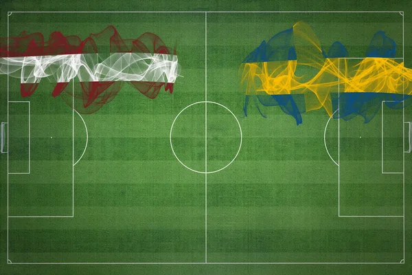 Lotyšsko Švédsko Soccer Match Národní Barvy Národní Vlajky Fotbalové Hřiště — Stock fotografie