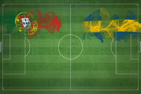 Portugalsko Švédsko Soccer Match Národní Barvy Národní Vlajky Fotbalové Hřiště — Stock fotografie