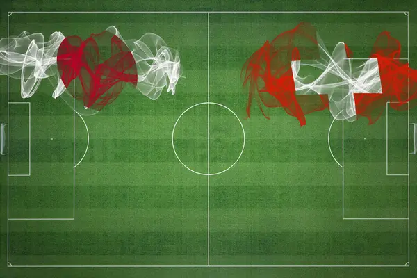 Япония Швейцария Футбольный Матч Национальные Цвета Национальные Флаги Футбольное Поле — стоковое фото