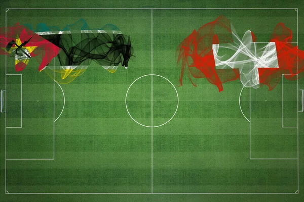 Мозамбик Против Швейцарии Футбольный Матч Национальные Цвета Национальные Флаги Футбольное — стоковое фото