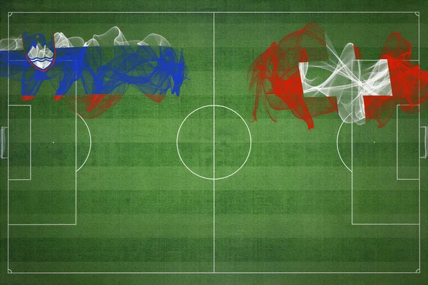 スロベニアVsスイスサッカーマッチ ナショナルカラー サッカー場 サッカーゲーム 競技コンセプト コピースペース — ストック写真