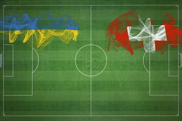 Ukrajina Švýcarsko Soccer Match Národní Barvy Národní Vlajky Fotbalové Hřiště — Stock fotografie