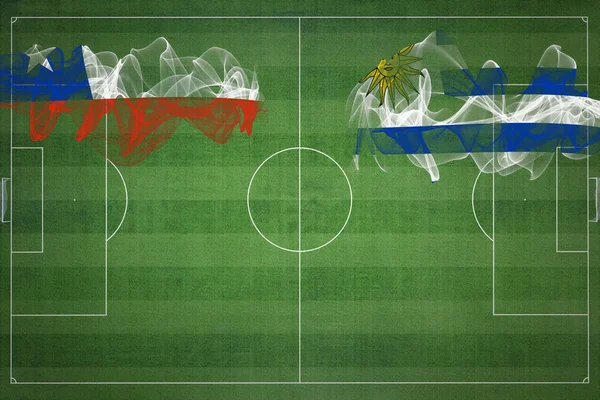 Chile Uruguay Labdarúgó Mérkőzés Nemzeti Színek Nemzeti Zászlók Focipálya Focimeccs — Stock Fotó