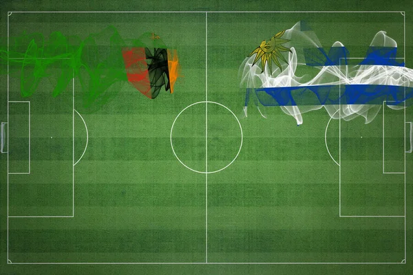 Zâmbia Uruguai Soccer Match Cores Nacionais Bandeiras Nacionais Campo Futebol — Fotografia de Stock